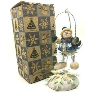 COBBLE CREEK 2 PIECE SWINGING SNOWMAN CHRISTMAS WINTER DECORATION